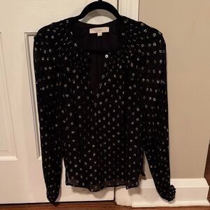 LOFT Black Sheer Blouse w/ Gold accents & black lining on bodice, sleeves sheer
